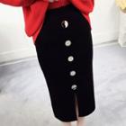 Fortune Cat Sweater / Buttoned Midi Knit Skirt