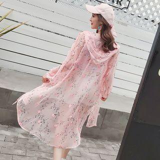 Floral Print Hooded Long Light Jacket