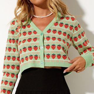 Strawberry Print Crop Cardigan