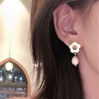 Floral Faux Pearl Drop Earring 1 Pair - Gold - One Size