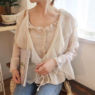 Chiffon Light Jacket / Frill Trim Camisole Top
