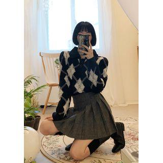 Collared Argyle Knit Sweater Black - One Size