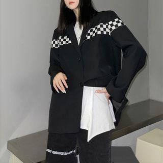 Checkered Panel Single-breasted Blazer