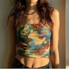 Floral Print Ruched Tube Top