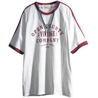 Short-sleeve Two-tone Panel Lettering T-shirt