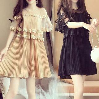 Short-sleeve Mini Pleated Chiffon Dress