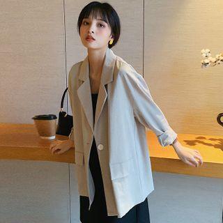 Long-sleeve Double-pocket Plain Blazer White - One Size