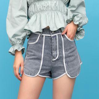 High Waist Color-block Denim Shorts