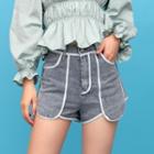 High Waist Color-block Denim Shorts