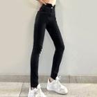 High-waist Heart Embroidered Skinny Jeans