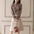 Set: Floral Print Shirt + Buttoned Midi Skirt