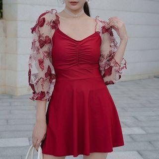 Butterfly Embroidered Mesh Swimdress