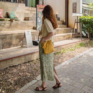 Band-waist Floral Print Skirt Green - One Size