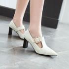 Faux Pearl Buckle Pointed Toe Pumps