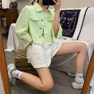 Puff-sleeve Cropped Demin Jacket