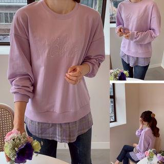 Round-neck Check-trim Pullover