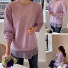 Round-neck Check-trim Pullover