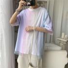 Mock Two-piece Elbow-sleeve Gradient T-shirt