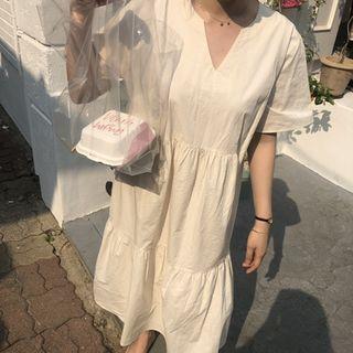 Plain V-neck Hem Panel Dress