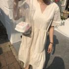 Plain V-neck Hem Panel Dress