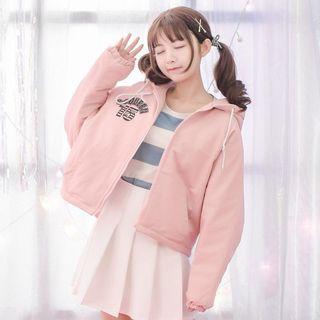 Printed Back Hooded Zip Jacket