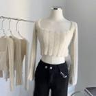 Square-neck Ribbed Knit Crop Top Light Almond - One Size