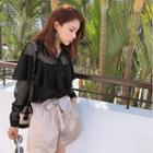 Sheer Panel Ruffle Shirt
