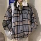 Fleece-lined Plaid Single-breasted Jacket As Shown In Figure - One Size