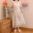 Bell-sleeve Lace Trim Sleep Dress White - One Size
