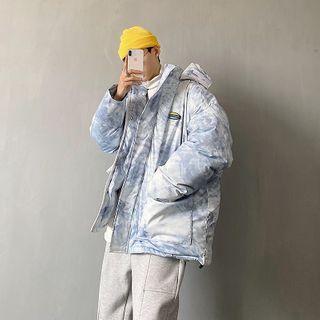 Lettering Tie-dye Hooded Zip Jacket