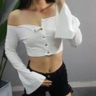 Off-shoulder Buttoned Cropped Top