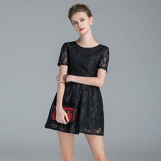 Plain Short-sleeve Lace Dress