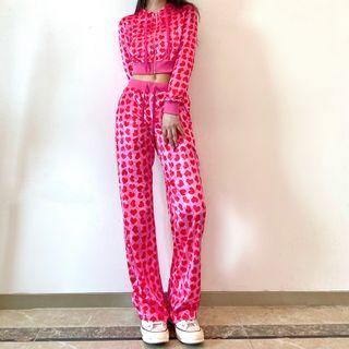 Heart Cropped Zip Hoodie / Wide Leg Pants