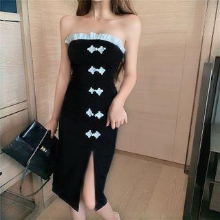 Strapless Frog Buttoned Midi Dress