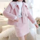 Set: Furry Button Jacket + A-line Skirt