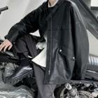 Belted-neck Oversize Faux-leather Jacket