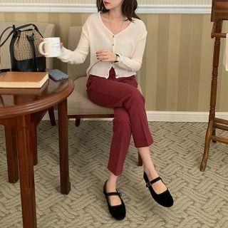 Button-detail Straight-leg Pants