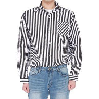 Plus Size Printed-back Striped Shirt