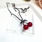 Rhinestone Cherry Long Necklace