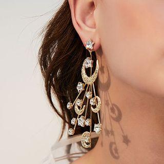 Faux Crystal Moon & Star Fringed Earring 1 Pair - 925 Silver - One Size