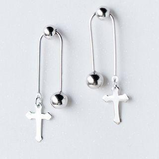 S925 Silver Ball & Cross Drop Earrings