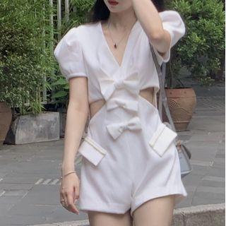 Puff-sleeve Cutout Playsuit