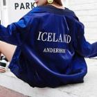 Lettering Embroidered Zip Baseball Jacket