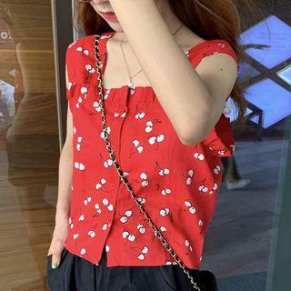 Cherry Print Sleeveless Blouse