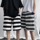 Color-block Striped Wide-leg Shorts