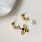 Faux Pearl Drop Earring 1 Pair - A235 - White & Black & Gold - One Size