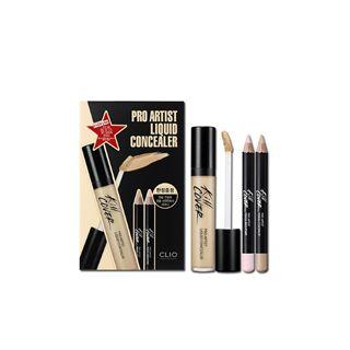 Clio - Pro Artist Liquid Concealer Special Set: Concealer 7.5g + Pencil Concealer 1pc + Pencil Brighter 1pc