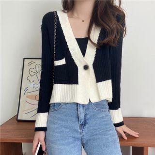 Contrast Trim Long-sleeve Knit Top Black - One Size