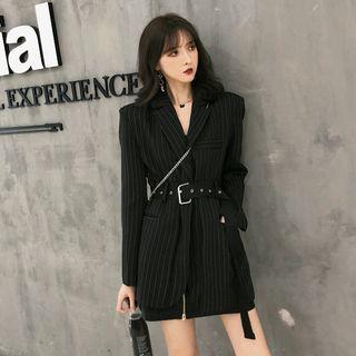 Pinstripe Blazer With Belt Black - One Size