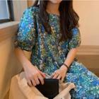Floral Loose-fit Short-sleeve Dress Blue & Green - One Size